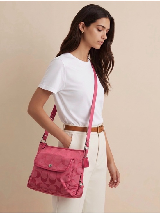 Coach Handbags - Coach Pink Signature Jacquard Crossbody Bag with Adjustable Strap